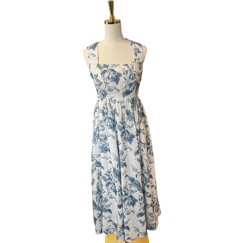 Hyacinth House Dusty Blue Floral Maizie Maxi Open Back Dress Cottagecore Small